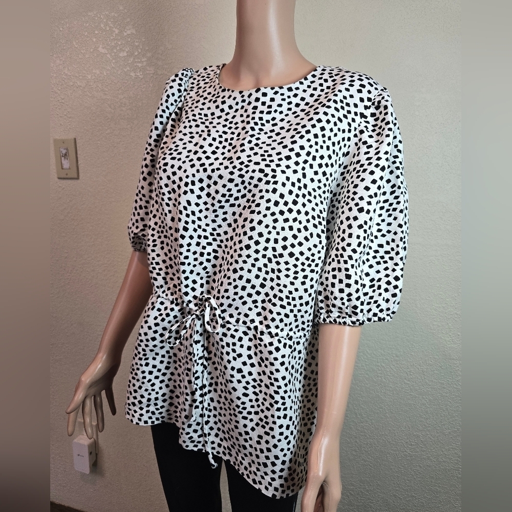 Alfani womens coral tides shirt linen blend white black Size Xl - Picture 5 of 12